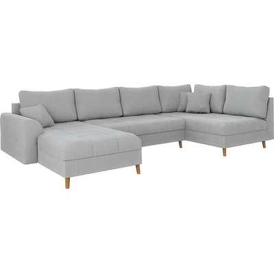 ROPEZ Светлосив ъглов диван от рипсено кадифе (ляв ъгъл/"U" форма) Ariella - Ropez (Ariella Narożnik U - Lewa OT tk. Lincoln 86 nogi natura)