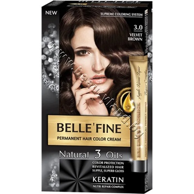 BELLE’FINE Боя за коса Belle'Fine, 3.0 Velvet Brown, p/n BF-16303.0 - Крем-боя за коса с провитамин B5, кадифено-кафява (BF-16303.0)