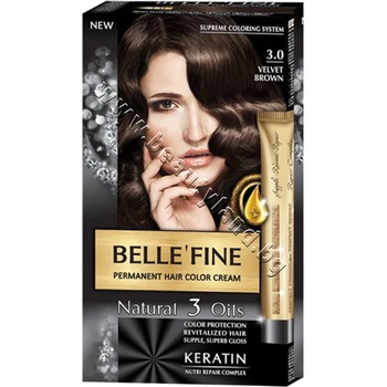 Belle'Fine Боя за коса Belle'Fine, 3.0 Velvet Brown, p/n BF-16303.0 - Крем-боя за коса с провитамин B5, кадифено-кафява (BF-16303.0)
