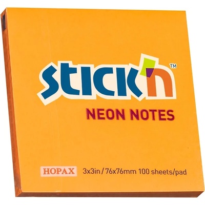 Stickn Самозалепващи се листчета, 76x76 mm, неонови, оранжеви, 100 листа (O1040120160)