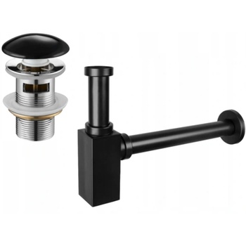 Mexen полусифон за умивалник квадратен с керамична капачка клик-клак, с преливник, черен - 7992060-75 (7992060-75)