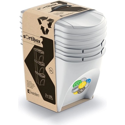 Prosperplast Sada 3 odpadkových košů SORTIBOX 3 x 25 l popelavá