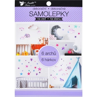 Anděl Samolepiaca dekorácia 15054 v bloku jednorožce, hviezdy 16 x 23 cm 6 listov