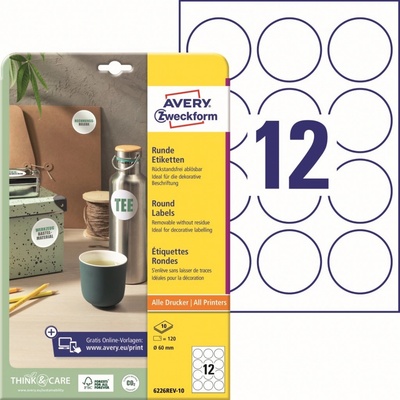 Avery Zweckform 6226REV-10 Kulaté etikety 60mm 120 ks bílá – Zboží Dáma