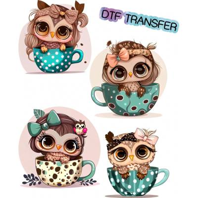 DTF transfer/nažehľovačka Sovičky MIX Nálepka - výška: A4