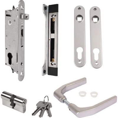 LOCINOX® sada FIFTYSET na zamykanie krídlovej bránky (štítok, doraz, cylindrická vložka, kľučka), pre profil 50x40 mm