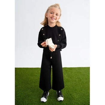 Abel & Lula Спортно-елегантен комплект за момиче в черно блуза с копчета и широк панталон Abel&Lula