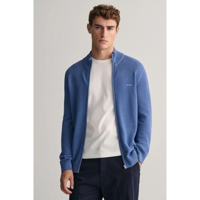 Gant Cotton Pique Zip Cardigan Denim Blue Melange
