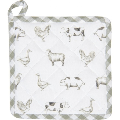 Clayre & Eef bavlnená podložka pod hrniec Country Life Animals bielo-zelená 20 x 20 cm