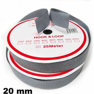 Pásek na suchý zip HÁČEK a SMYČKA SET šedý 20 mm balení 25 m
