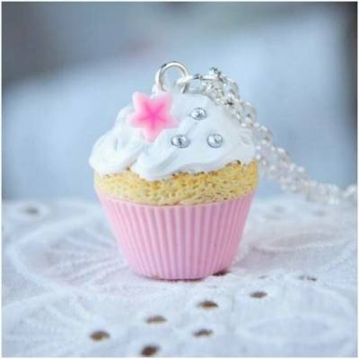 Prosperk Řetízek s přívěskem fimo cupcake růžový S3696