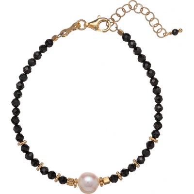 Alisia korálkový náramek z černého spinelu s pravou perlou AL4108-Oro-Spinello