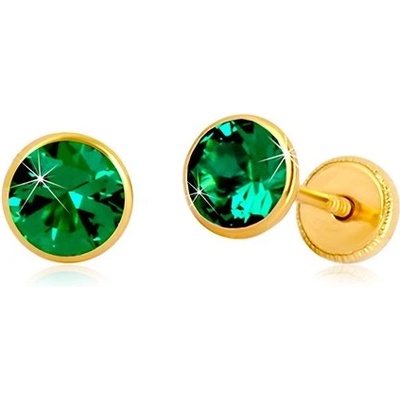 Šperky Eshop zlaté náušnice smaragdově zelený zirkon v objímce puzetky se závitem S1GG158.07
