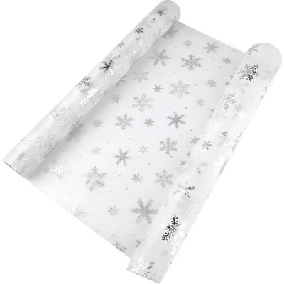 Vánoční organza s vločkami šíře 50 cm bílá 4.5 m