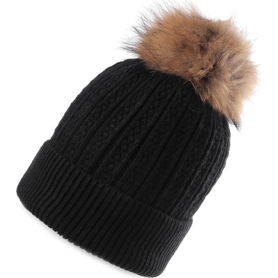 Prima obchod dívčí zimní čepice s pravou kožešinovou bambulí Emi Ross černá