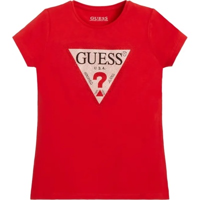 GUESS Коралова блуза с къс ръкав за момиче с триъгълно лого Guess