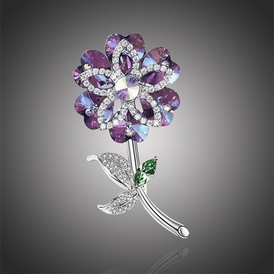 Éternelle Brož Swarovski Elements Crocetti Purple květina B1041 Fialová