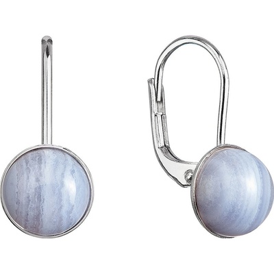 Pavona stříbrné visací náušnice s pravými minerálními kameny kulaté 11481.3 Achát Blue Lace