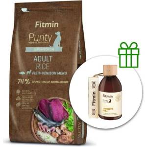 Fitmin Purity Възрастни Ориз Риба & Еленско 12 кг + Fitmin Purity Лососово масло БЕЗПЛАТНО