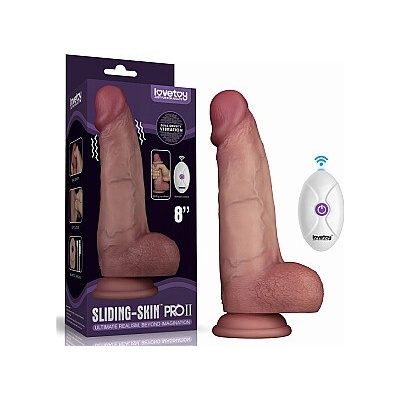 Lovetoy Sliding Skin Pro II 8" Vibrating Silicone Dong, realistické vibrační dildo
