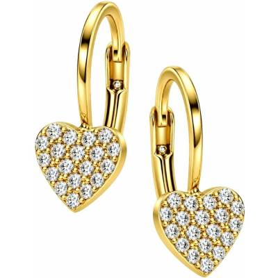 Zlaton Náušnice žluté zlato srdce osazené zirkony visací 1.5cm 1.6g O07052613696
