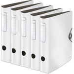 Leitz quality folder 180° Active Solid, pack of 5, A4, narrow, rounded spine, 6.5 cm wide, elastic band closure, light polyfoam, plastic folder, white, 10481001 - 10481001-5 (10481001-5)