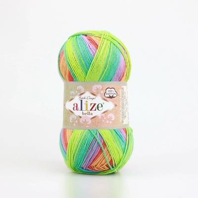 Alize příze Bella Batik 4530 zelená, modrá, červená, oranžová