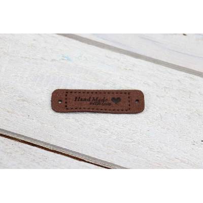 Pro Háčkování Hand Made koženková cedulka se srdíčkem 15x55 mm hnědá