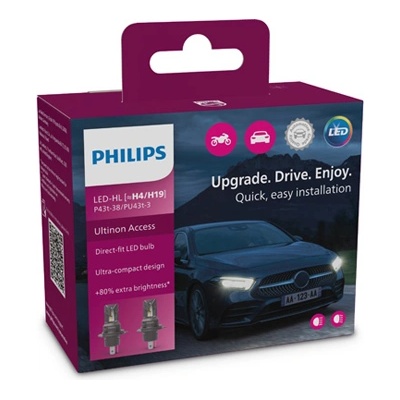 Крушка, LED, фар PHILIPS H19/H4, 12V, 20W, 6000K, 1500/1000lm, 2 бр