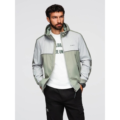 Ombre Clothing Мъжка контрастна ветровка с качулка - оливево сива V3 OM-JANP-0228 Ombre Clothing Ombre Clothing | Siv | МЪЖЕ | L