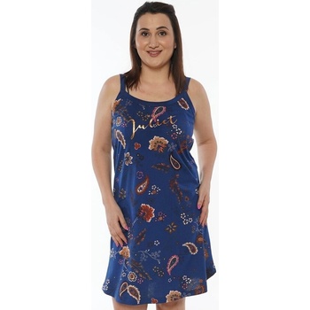 Тъмносиня макси нощница с цветя и орнаменти
