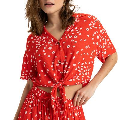 ROXY SALTY SWEET W WOVEN TOP POPPY RED DANCING DITSY