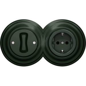 Reblig - ретро еднополюсен ключ №1 и розетка SCHUKO 230V със зелена рамка (RG0062E)