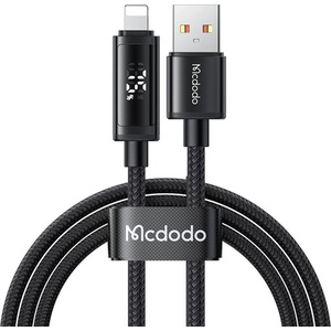 Mcdodo Кабел за данни - Mcdodo (CA-7970) - USB-A → Lightning, двоен LED дисплей, 3A, 1.2m - Черен