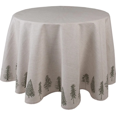 Clayre & Eef Béžový bavlna kulatý ubrus se stromky Natural Pine Trees Ø 170 cm