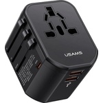 USAMS Захранване с 1xUSB-C и 2xUSB-A изхода и преходници за цял свят в едно устройство за мобилни устройства - Usams T59 4-in-1 World Travel Adapter 20W (черен) (USA1008)