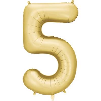 PartyDeco Balón Číslo 5 zlatý saténový 86 cm