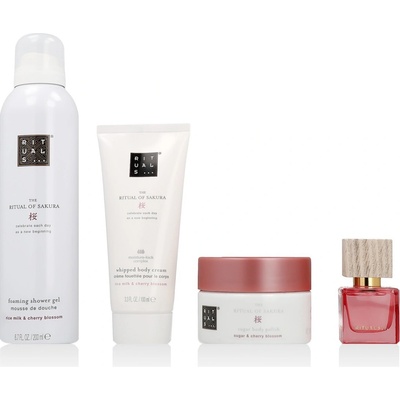 Rituals The Ritual Of Sakura sprchová pena 200 ml + Rituals The Ritual Of Sakura zjemňujúci telový peeling 125 g + EDP 15 ml + telový krém 100 ml