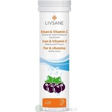 Livsane Železo + Vitamín C tabliet eff šumivé tabliety, čierna ríbezľa 20 ks