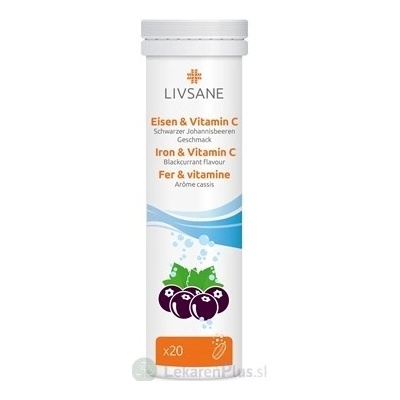 Livsane Železo + Vitamín C tabliet eff šumivé tabliety, čierna ríbezľa 20 ks