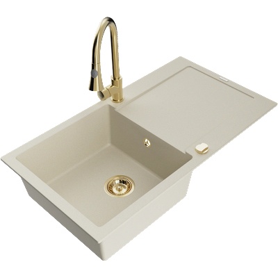 Mexen Leo мивка от гранит с 1 отделение, с отцедник и кухненски смесител Elia, бежов - 6501-69-670101-50 (6501-69-670101-50)