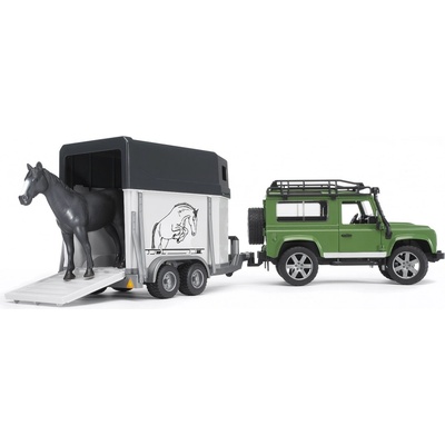 Bruder LAND ROVER DEFENDER s přívěsem pro koníky