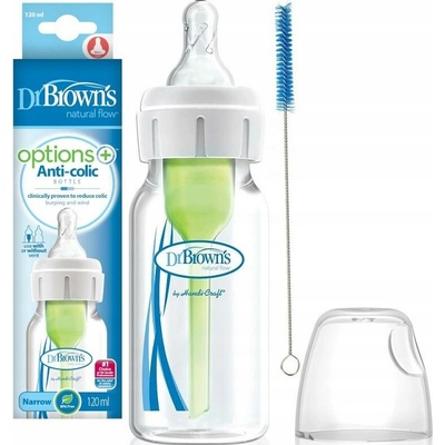 Dr. Brown's kojenecká láhev Options Narrow + anti Colic plastová bílá se silikonovým dudlíkem level 1 1 ks 120 ml