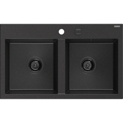 Mexen Hektor гранитна мивка с 2 отделения 800 x 480 мм, черен/сребърен металик, (6521802000-73-B)