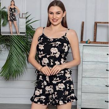 Image 1 of Дамска пижама в черно с бежови цветя