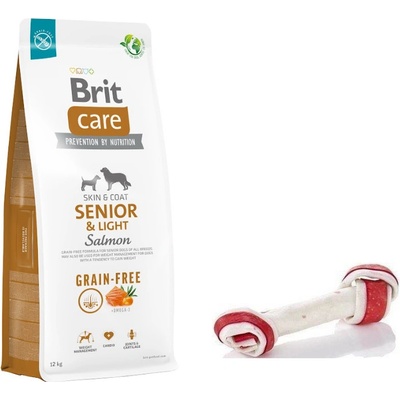Brit Care Grain-free Senior & Light Salmon 12 kg + Biela slanina s kosťou 16 cm