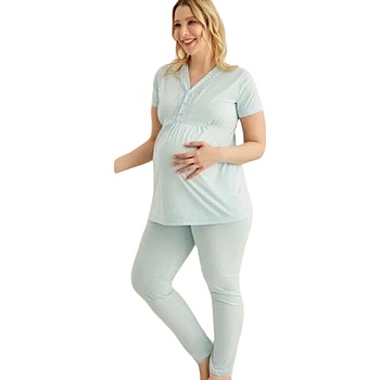 Image 1 of Макси пижама за бременни в светлосиньо с дантела