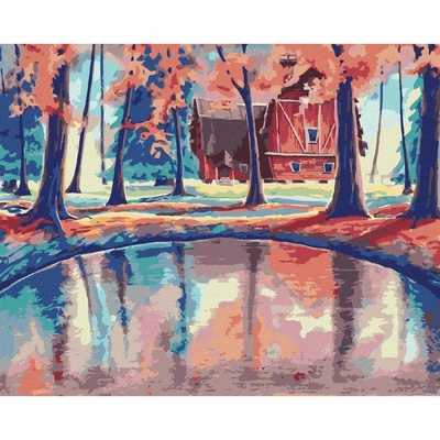 Zuty Malování podle čísel ČERVENÝ DŮM V LESE S MAGICKÝM JEZEREM – Hledejceny.cz