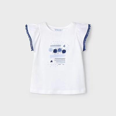 MAYORAL Тениска с текстилни цветя и сини детайли за мини момиче Mayoral