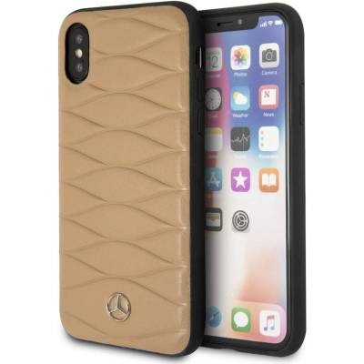 Mercedes-Benz Pattern III Leather Hard Case - кожен кейс (естествена кожа) за iPhone XS, iPhone X (кафяв)